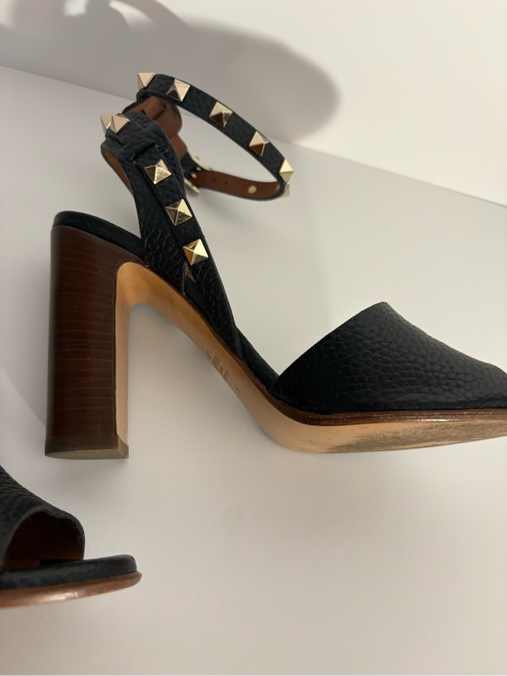 Valentino Black Studded Ankle-Strap Block Heel Sandals Sz 36 - Picture 3 of 8